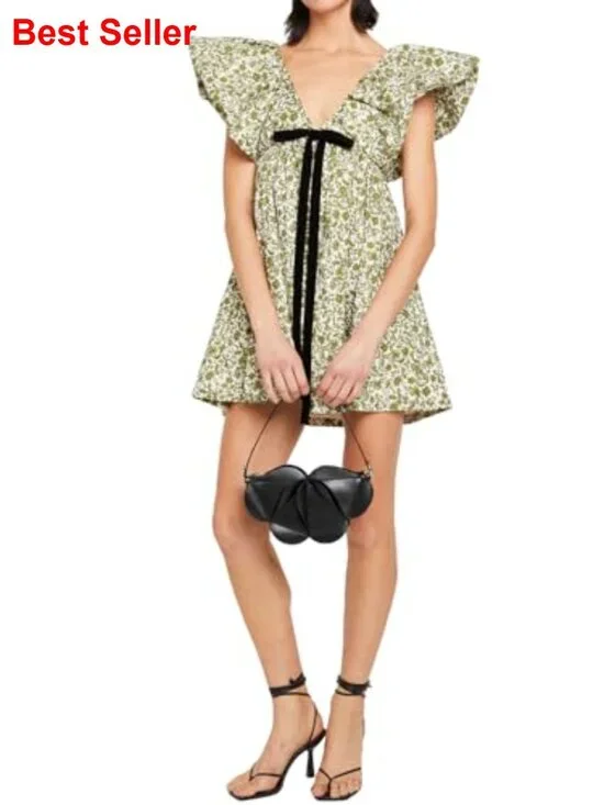 Floral Print Mini Dress with Puff Sleeves and Bow Detail - Picture 5 of 7